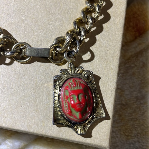 Vintage Egyptian revival Czech glass pharoah
Face charm bracelet Bracelet - Picture 4 of 11